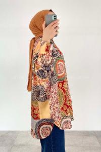 Orange Shirt Collar Long Arm Cotton Fabric Printed Shirt