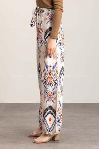 Indigo Ecru Cotton High Waist Comfortable Pants