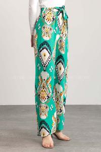 Water Green Cotton High Waist Comfortable Pants