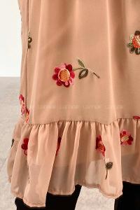 Brown With Milk Crew Neck Printed Tunic