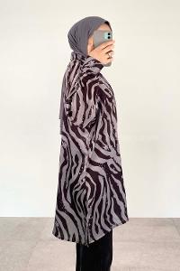 Gray Black Shirt Collar Long Arm Cotton Fabric Printed Shirt