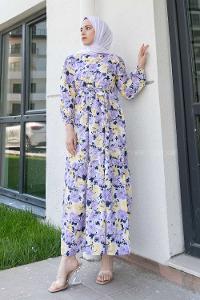 Lilac Crew Neck Poplin Fabric Unprinted Dresess