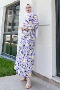 Lilac Crew Neck Poplin Fabric Unprinted Dresess