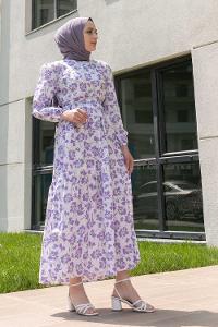 Lilac Crew Neck Poplin Fabric Printed Dresess