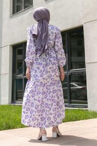 Lilac Crew Neck Poplin Fabric Printed Dresess