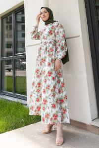 Green Crew Neck Poplin Fabric Printed Dresess