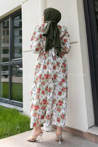 Green Crew Neck Poplin Fabric Printed Dresess