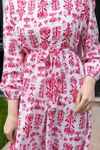 Fuchsia Crew Neck Poplin Fabric Printed Dresess