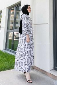 Black Crew Neck Poplin Fabric Printed Dresess