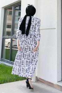 Black Crew Neck Poplin Fabric Printed Dresess