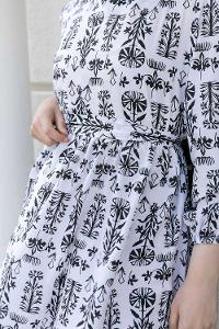 Black Crew Neck Poplin Fabric Printed Dresess