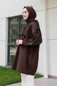 Bitter Brown Mandarin Collar Long Arm Cotton Unprinted Shirt