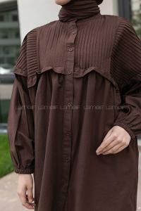 Bitter Brown Mandarin Collar Long Arm Cotton Unprinted Shirt