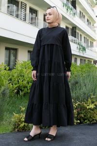 Black Crew Neck Cotton Unprinted Printed Dresess