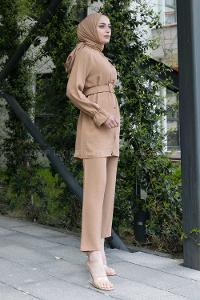 Brown With Milk Mandarin Collar Long Arm Ayrobin Regular Trousers Comfortable Suit