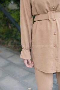 Brown With Milk Mandarin Collar Long Arm Ayrobin Regular Trousers Comfortable Suit