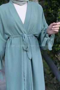 Plum Green Bat Sleeve Arm Without Accessories Viscose Fabric Straight Kimono
