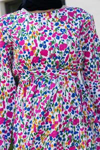 Saxe Pink Crew Neck Poplin Fabric Printed Dresess