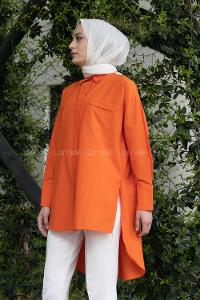 Orange Shirt Collar Long Arm Cotton Fabric Unprinted Shirt