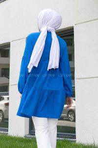 Indigo Mandarin Collar Long Arm Cotton Unprinted Shirt