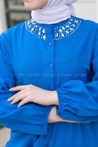 Indigo Mandarin Collar Long Arm Cotton Unprinted Shirt