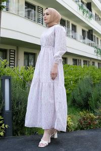 Blue Pink Crew Neck Poplin Fabric Printed Dresess