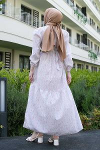 Blue Pink Crew Neck Poplin Fabric Printed Dresess