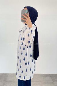 Navy Blue Mandarin Collar Cotton Printed Tunic