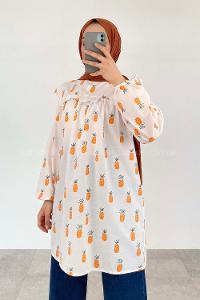 Orange Mandarin Collar Cotton Printed Tunic