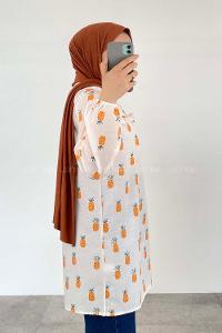 Orange Mandarin Collar Cotton Printed Tunic