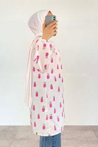 Pink Mandarin Collar Cotton Printed Tunic