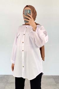 White Shirt Collar Long Arm Cotton Fabric Unprinted Shirt