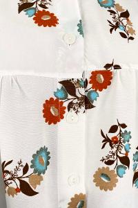 White Mandarin Collar Long Arm Cotton Printed Shirt