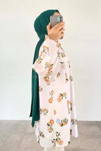 Orange Mandarin Collar Long Arm Cotton Printed Shirt