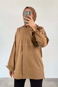 Camel Shirt Collar Long Arm Cotton Unprinted Shirt