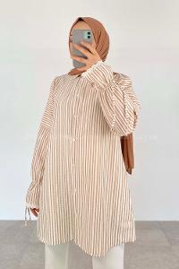 Brown With Milk Shirt Collar Long Arm Unprinted Shirt