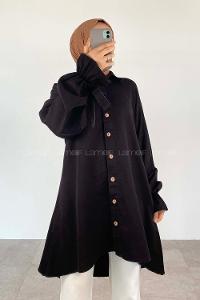 Black Shirt Collar Long Arm Cotton Unprinted Shirt
