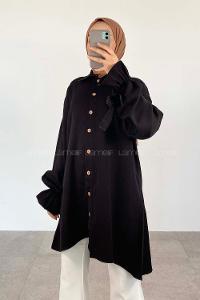 Black Shirt Collar Long Arm Cotton Unprinted Shirt