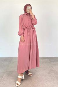 Powder Medium Crew Neck Wool Unprinted Dresess