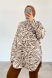 Brown-1 Shirt Collar Long Arm Linen Printed Shirt