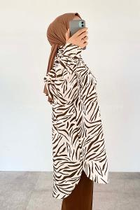 Brown-1 Shirt Collar Long Arm Linen Printed Shirt