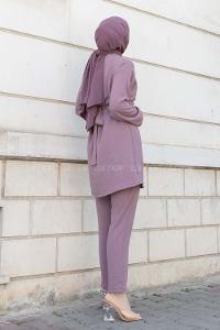 Plato Crew Neck Long Arm Beaded Ayrobin Trousers Comfortable Suit