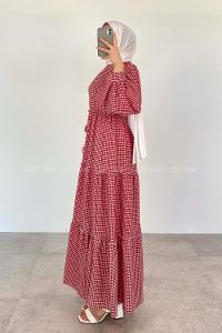 Red Crew Neck Acrylic Unprinted Dresess