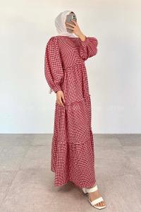 Red Crew Neck Acrylic Unprinted Dresess