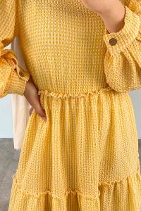 Yellow Crew Neck Acrylic Unprinted Dresess