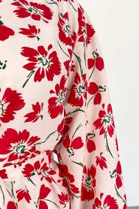 Red Crew Neck Poplin Fabric Printed Dresess