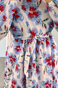 Blue Crew Neck Poplin Fabric Printed Dresess