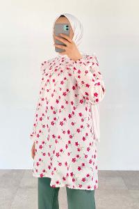 Pink Mandarin Collar Cotton Unprinted Tunic