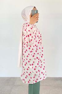 Pink Mandarin Collar Cotton Unprinted Tunic