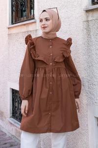 Brown Medium Crew Neck Cotton Unprinted Tunic